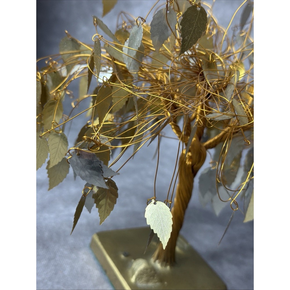 Bonsai Tree Of Life Lucky Money Dream Wire Gold Leaves Kinetic Art Sculpture VTG